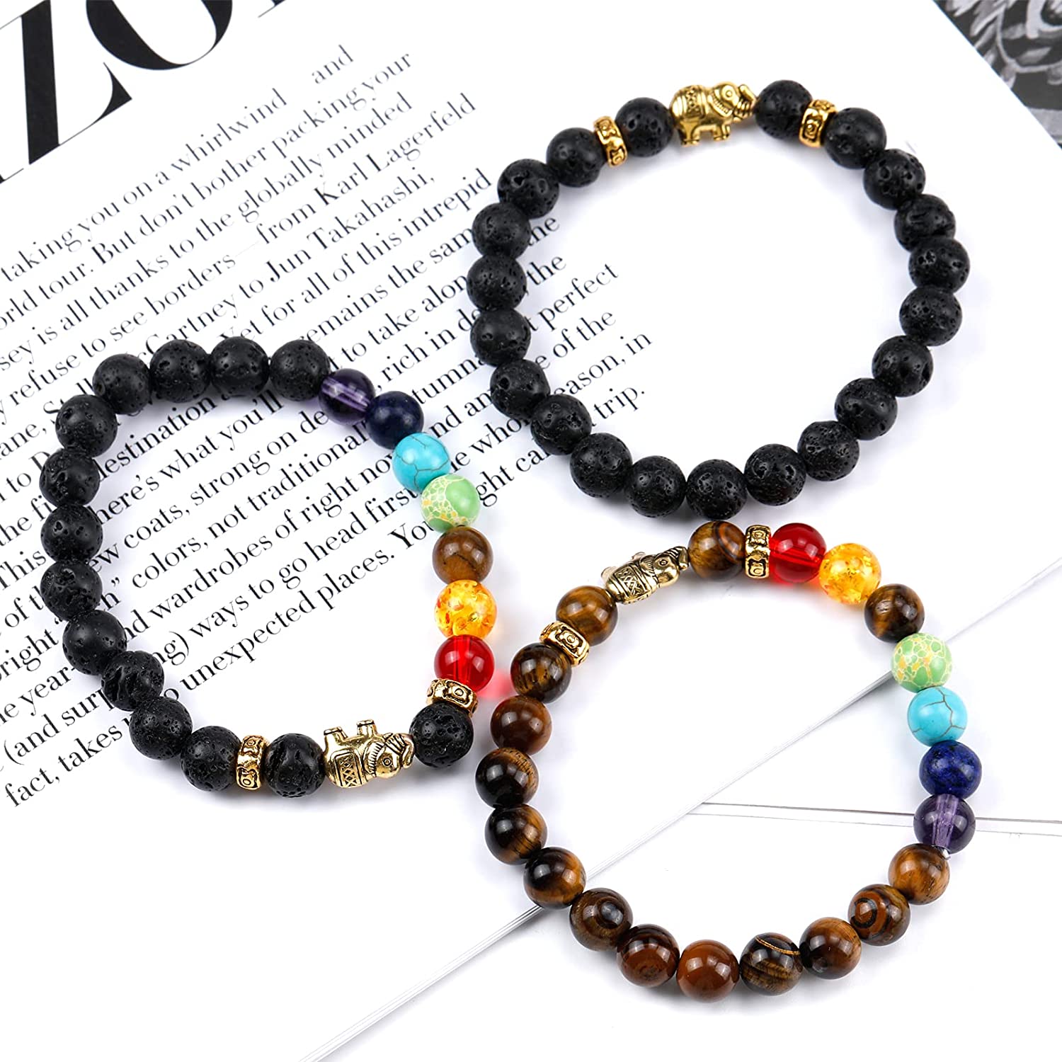 ONESING 2-12 Pcs Chakra Bracelets for Women Lava Rock 7 Chakras Crystals and Healing Stones Bracelets 8mm Crystal Bracelets Yoga Beaded Bracelets for Women Men Essential Oil Diffuser - Image 6